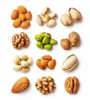 Assorted nuts displayed on a clean white surface photo