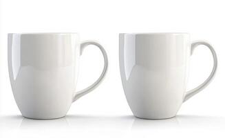 Two white ceramic mugs on a plain surface photo