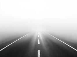Mysterious road disappearing into a dense fog at dawn photo