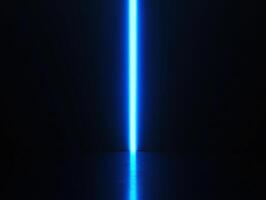 Bright blue light beam illuminating a dark space photo