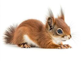 Cute squirrel with bushy tail on white background photo