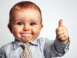 Baby giving a thumbs up in a business outfit photo