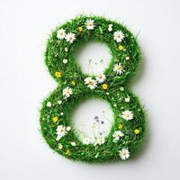 Floral arrangement with grass forming the number eight photo