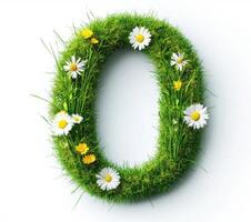 Green grass number zero decorated with flowers for spring design photo