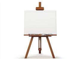 Blank canvas on easel ready for creative expression in studio photo
