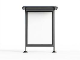 Empty bus stop shelter in urban setting during daytime photo