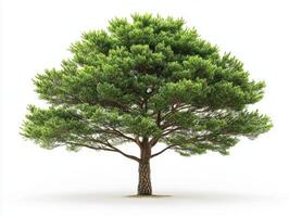Lush green pine tree standing tall against a white background photo