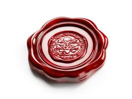 Traditional red wax seal with floral design for letter sealing photo