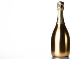 Elegant golden champagne bottle on white background photo