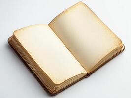Blank pages await creativity in an open vintage notebook photo