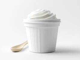 White dessert cup filled with creamy whipped topping photo