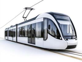 Modern light rail vehicle in urban setting photo