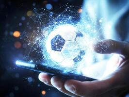 Engaging smartphone interaction with digital soccer ball visualization photo