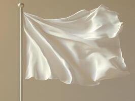 White flag waving gently on a flagpole against a soft background photo