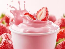 Fresh strawberry swirl dessert served in a cup with fruit garnish photo