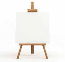 Blank canvas on wooden easel ready for artistic creation photo