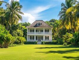 Elegant colonial home in lush tropical surroundings photo