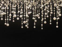 Elegant chandelier with cascading crystal beads in a dark setting photo