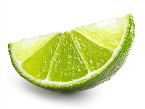 Fresh lime wedge with vibrant green color on white background photo