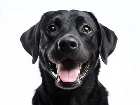 negro Labrador con un alegre expresión en contra un ligero antecedentes foto