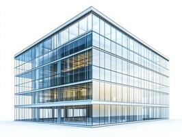 Modern glass building design showcased from a corner perspective photo