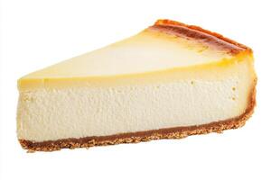 Creamy cheesecake slice with a golden crust ready to enjoy photo