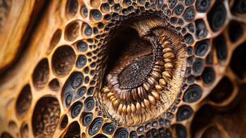 A close up of a wooden sculpture with a hole in it photo