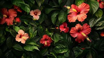 A group of pink flowers are on a wall photo