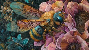 A painting of a bee on a flower photo