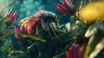 A bee on a flower in the wild photo