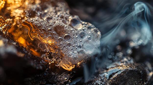A close up of a rock with smoke coming out of it photo