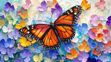 A painting of a butterfly on a colorful flower photo