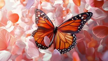 A butterfly is sitting on a flower petals photo