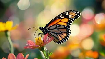 A monarch butterfly is sitting on a flower photo