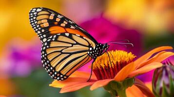 A monarch butterfly is sitting on a flower photo