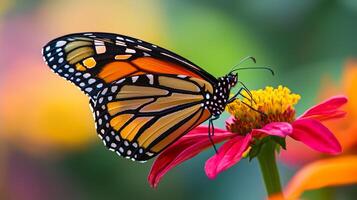 A monarch butterfly is perched on a flower photo