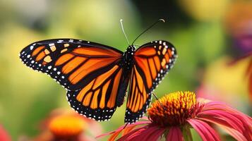 A monarch butterfly is perched on a flower photo