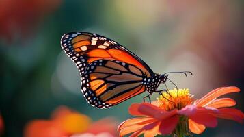 A monarch butterfly is sitting on a flower photo