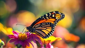 A monarch butterfly is sitting on a flower photo