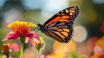 A monarch butterfly is perched on a flower photo