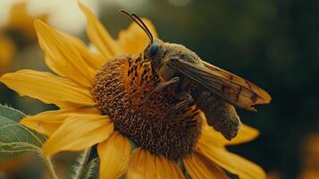 A close up of a bee on a sunflower photo