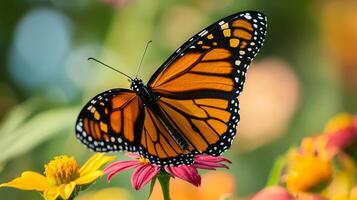 A monarch butterfly is perched on a flower photo