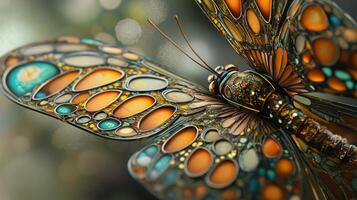 A close up of a butterfly with colorful wings photo
