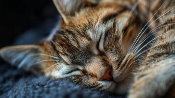 A close up of a cat sleeping on a blanket photo