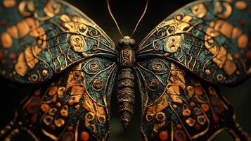 A butterfly with intricate designs on it's wings photo