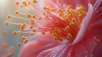 A close up of a pink flower with water droplets photo