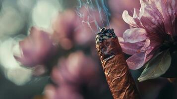 A cigar sitting on top of a flower photo