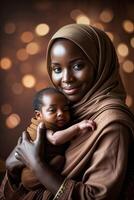 Loving bond between a mother and her baby captured in a warm, intimate setting photo