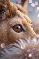 Close-up of a lion's eye showcasing intricate details during golden hour with a soft bokeh background photo