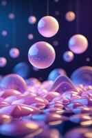 Colorful orbs float above a reflective surface creating a serene and vibrant atmosphere photo